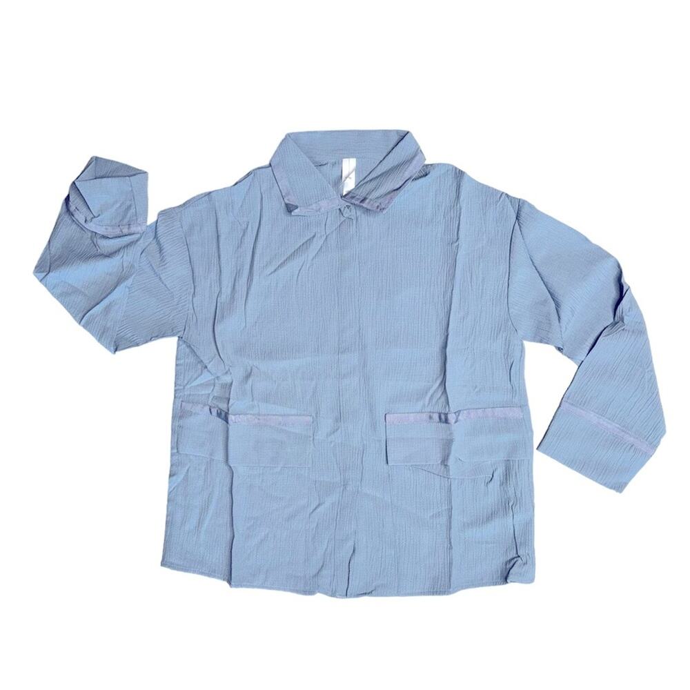 MARLAWYNNE Blue Crinkle Shirt Jacket Shacket Front Pockets Women’s